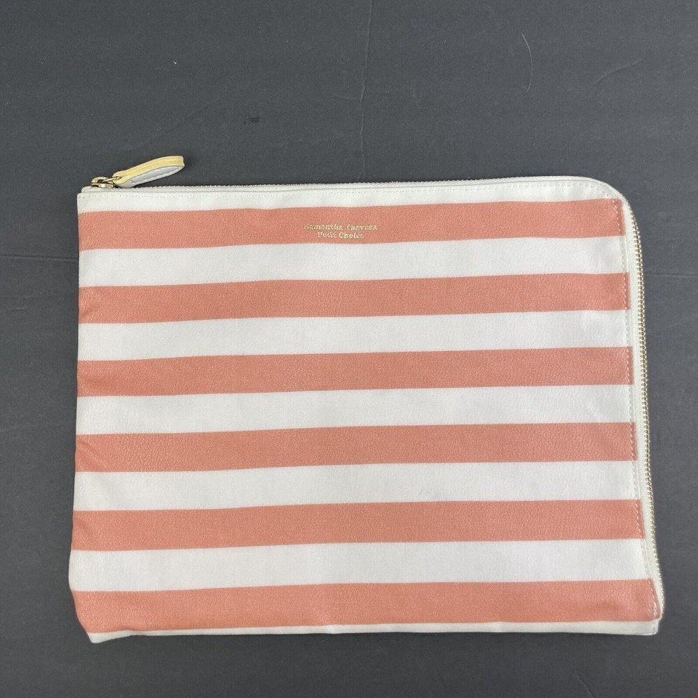 Samantha Thavasa Petit Choice Clutch Peach White Striped Canvas Polyester